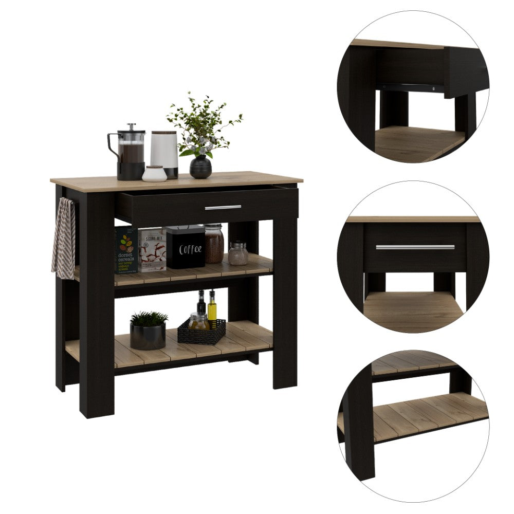 Kitchen Island 40 Inches Dozza, Two Shelves, Black Wengue / Light Oak - Horizon Bliss