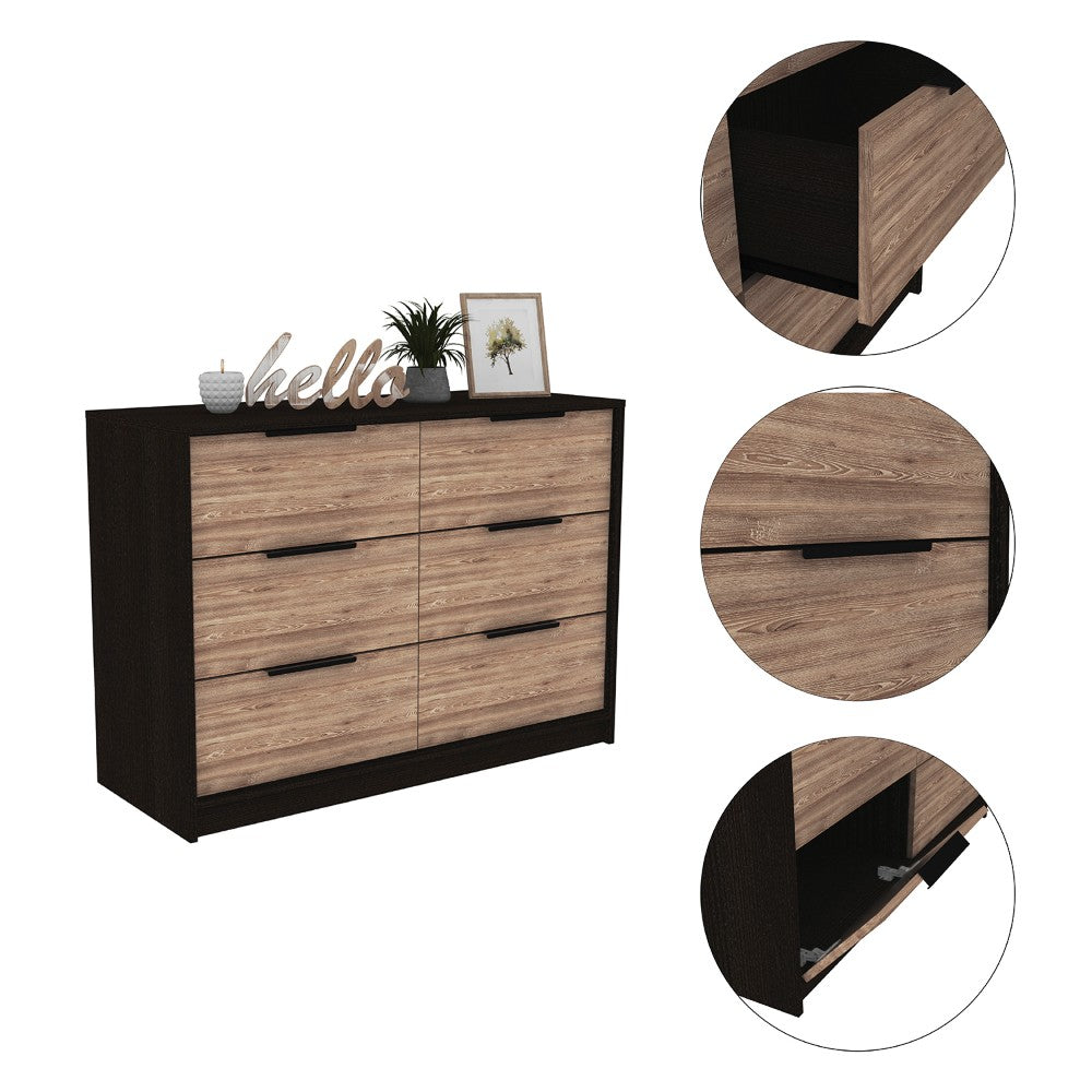 4 Drawer Double Dresser Maryland, Metal Handle, Black Wengue / Pine - Horizon Bliss