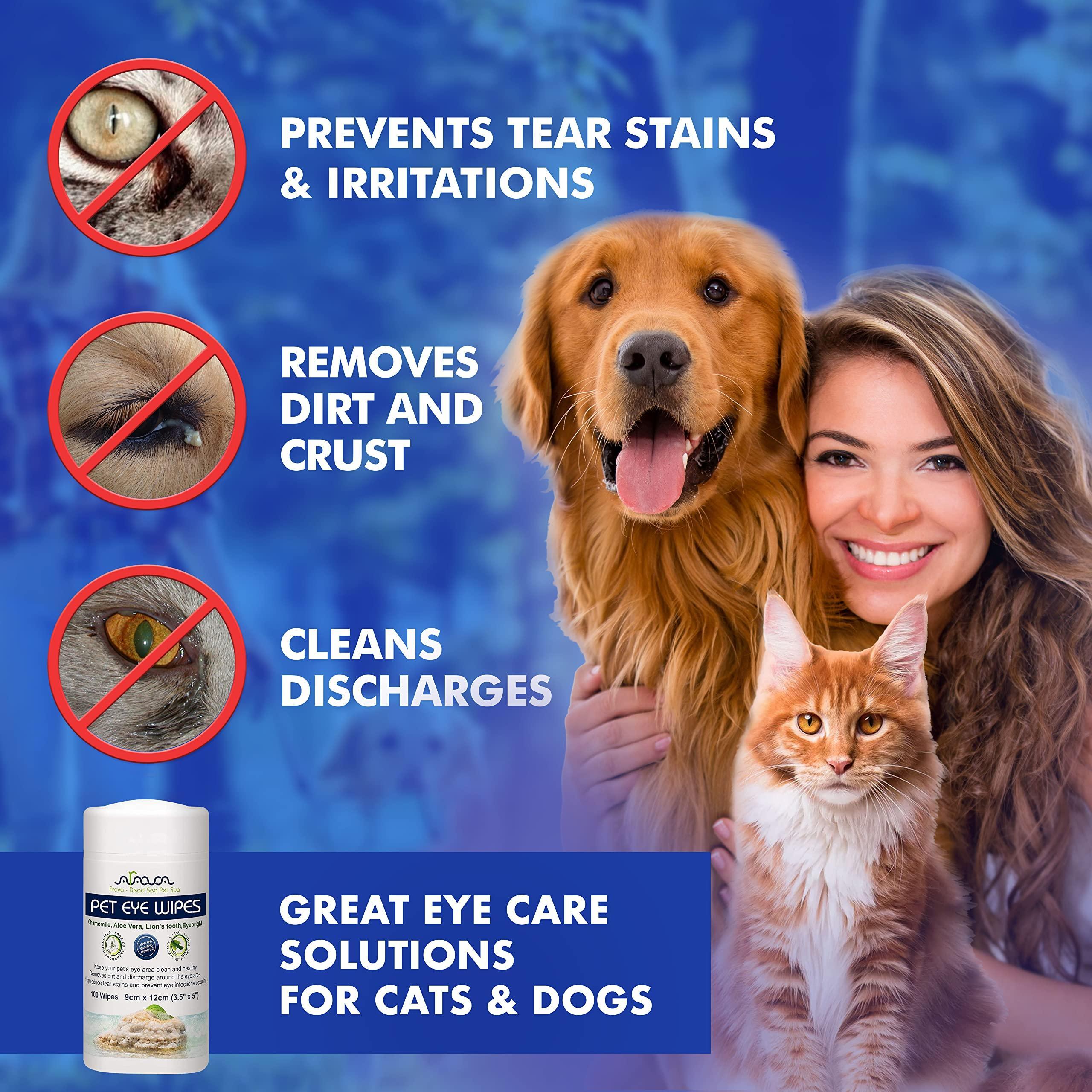 Arava Pet Eye Wipes for Dogs Cats Puppies & Kittens 100 Count