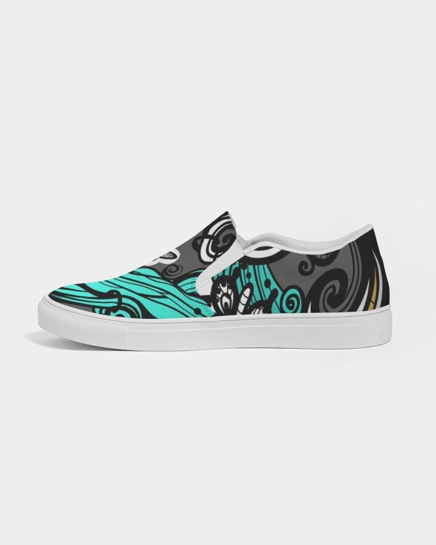 Womens Sneakers - Canvas Slip On Shoes, Green Butterfly Print - Horizon Bliss