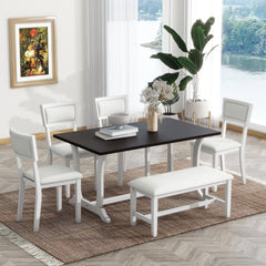 Farmhouse 6-Piece Trestle Dining Table Set with Upholstered Dining - Horizon Bliss