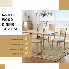 6-Piece Wood Dining Table Set with Storage Shelf and Curved Legs,