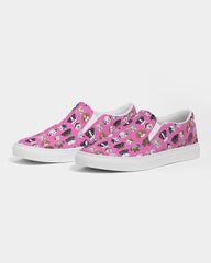 Womens Sneakers - Canvas Slip Ons, Pink Doggie Love Print - Horizon Bliss