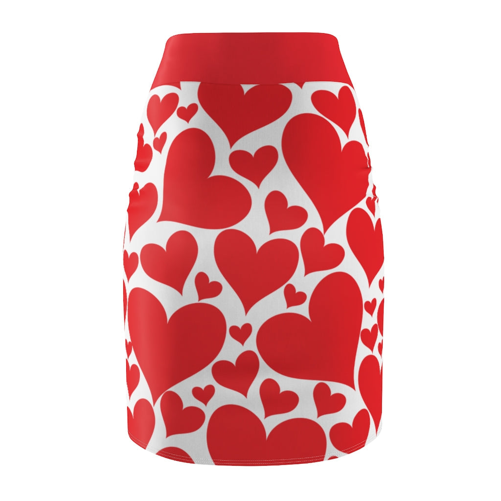 Womens Pencil Mini Skirt, Love Red Hearts, S867849 - Horizon Bliss