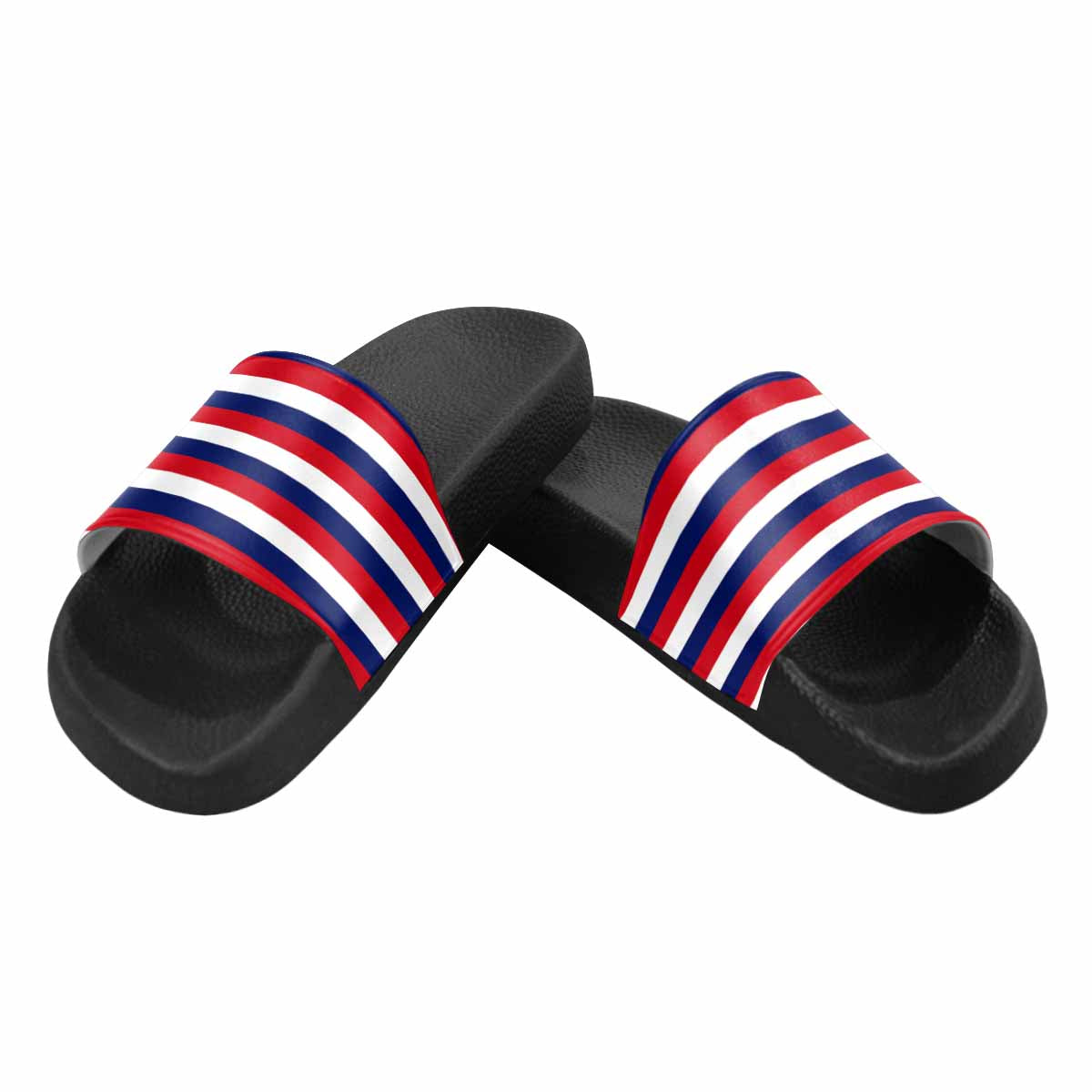 Mens Slide Sandals, Red White And Blue Stripe Slip On Shoes, S51465 - Horizon Bliss