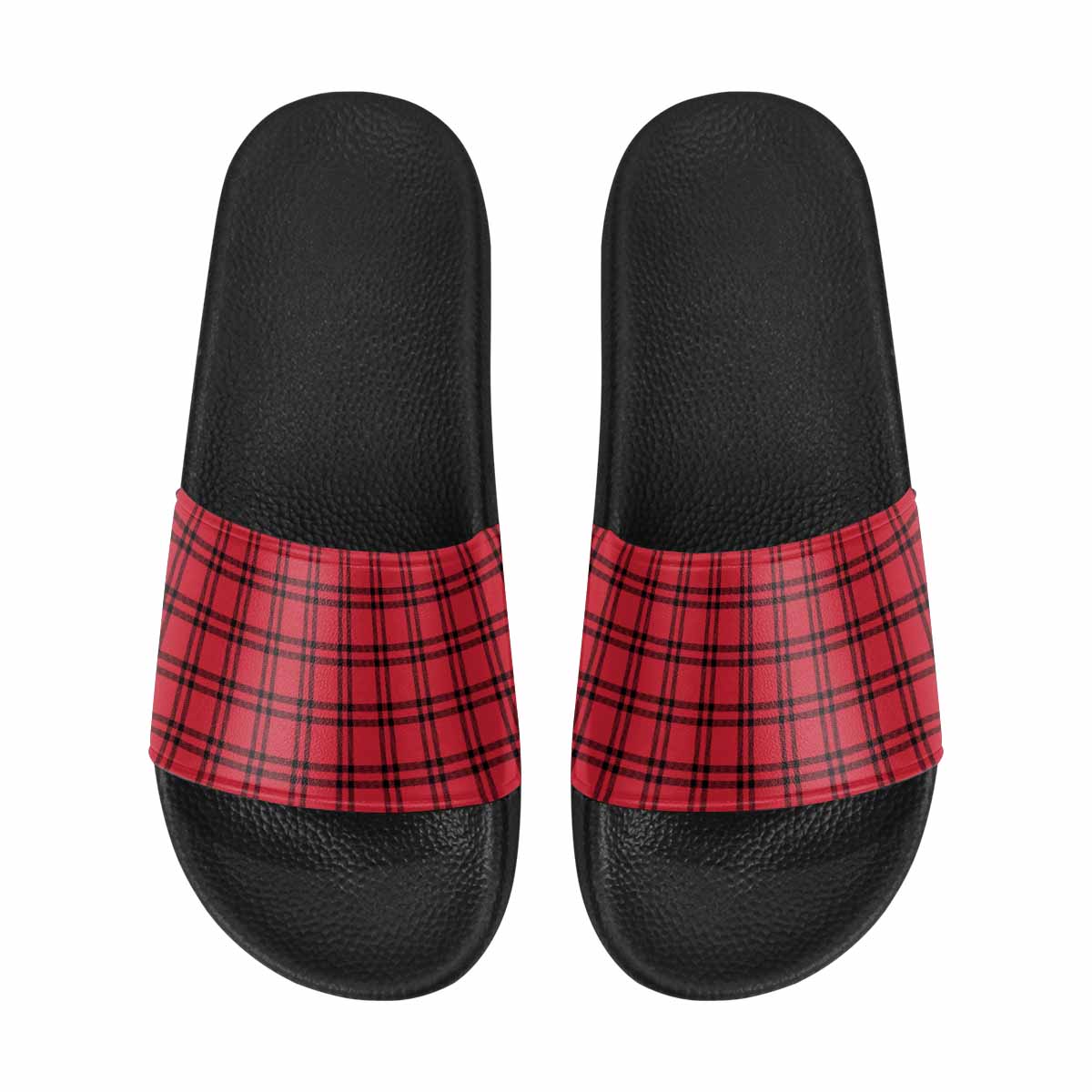 Mens Slide Sandals,      Buffalo Plaid Red And Black - Horizon Bliss