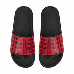 Mens Slide Sandals,      Buffalo Plaid Red And Black - Horizon Bliss