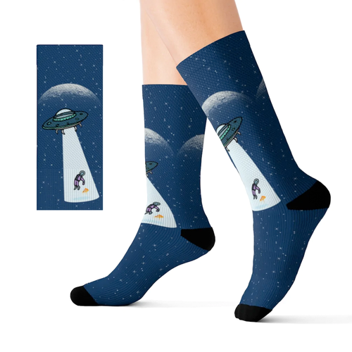 Alien Abduction with Pizza Fun Novelty Socks - Horizon Bliss