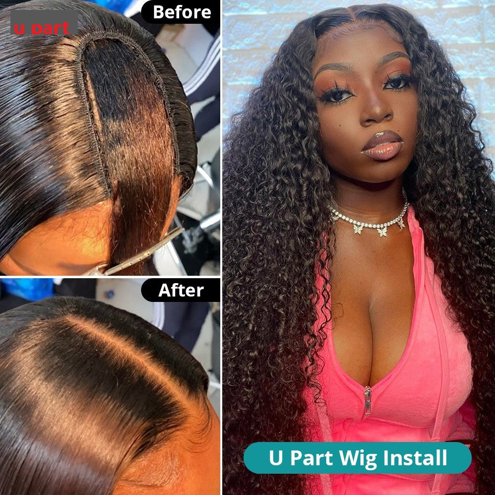 U Part Wig Jerry Curl Human Hair Wigs For Black Women Brazilian Remy H - Horizon Bliss