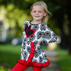 AnnLoren Girls Winter Damask Valentine's Heart Holiday Dress Tunic & - Horizon Bliss