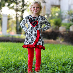 AnnLoren Girls Winter Damask Valentine's Heart Holiday Dress Tunic & - Horizon Bliss