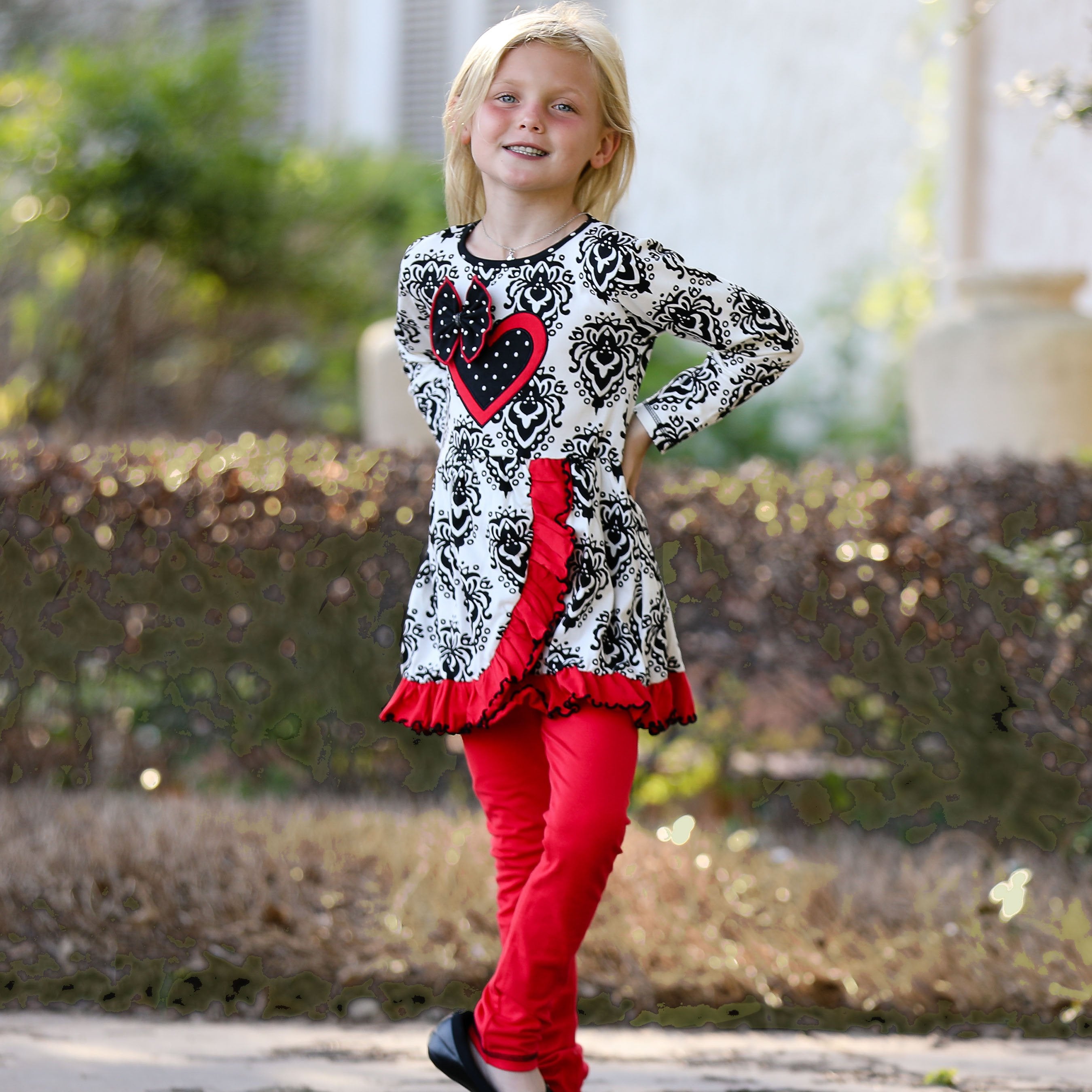 AnnLoren Girls Winter Damask Valentine's Heart Holiday Dress Tunic & - Horizon Bliss