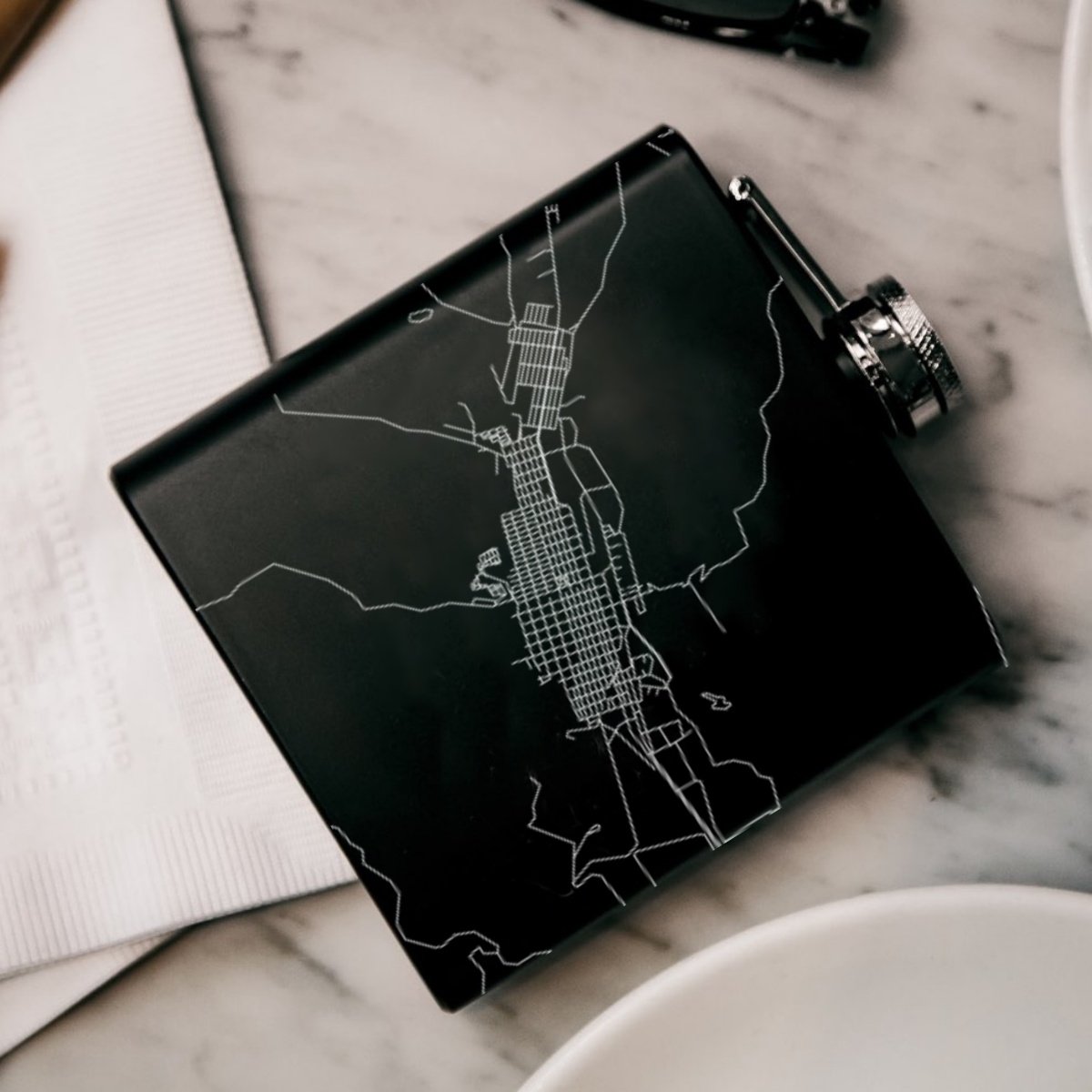 Anaconda - Montana Map Hip Flask in Matte Black