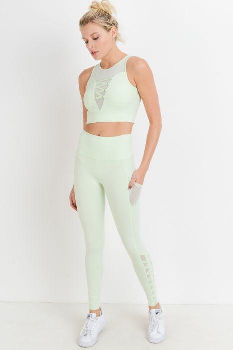 Highwaist Hybrid Mesh & Lattice Straps Full Pocket Leggings