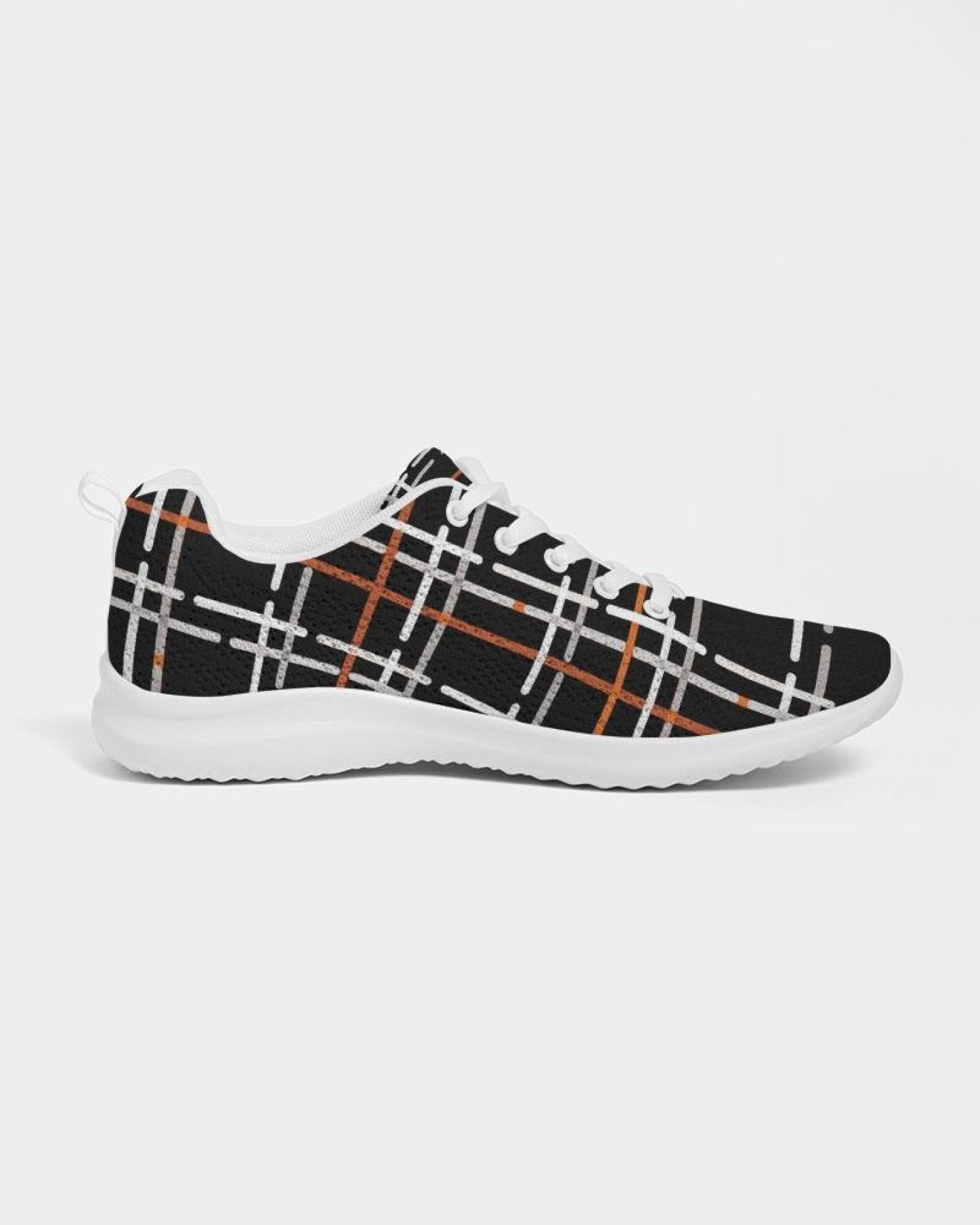 Womens Sneakers - Canvas Running Shoes, Black Plaid Print - Horizon Bliss