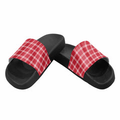 Mens Slide Sandals,      Buffalo Plaid Red And White - Horizon Bliss