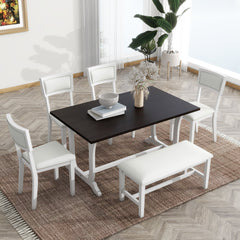 Farmhouse 6-Piece Trestle Dining Table Set with Upholstered Dining - Horizon Bliss