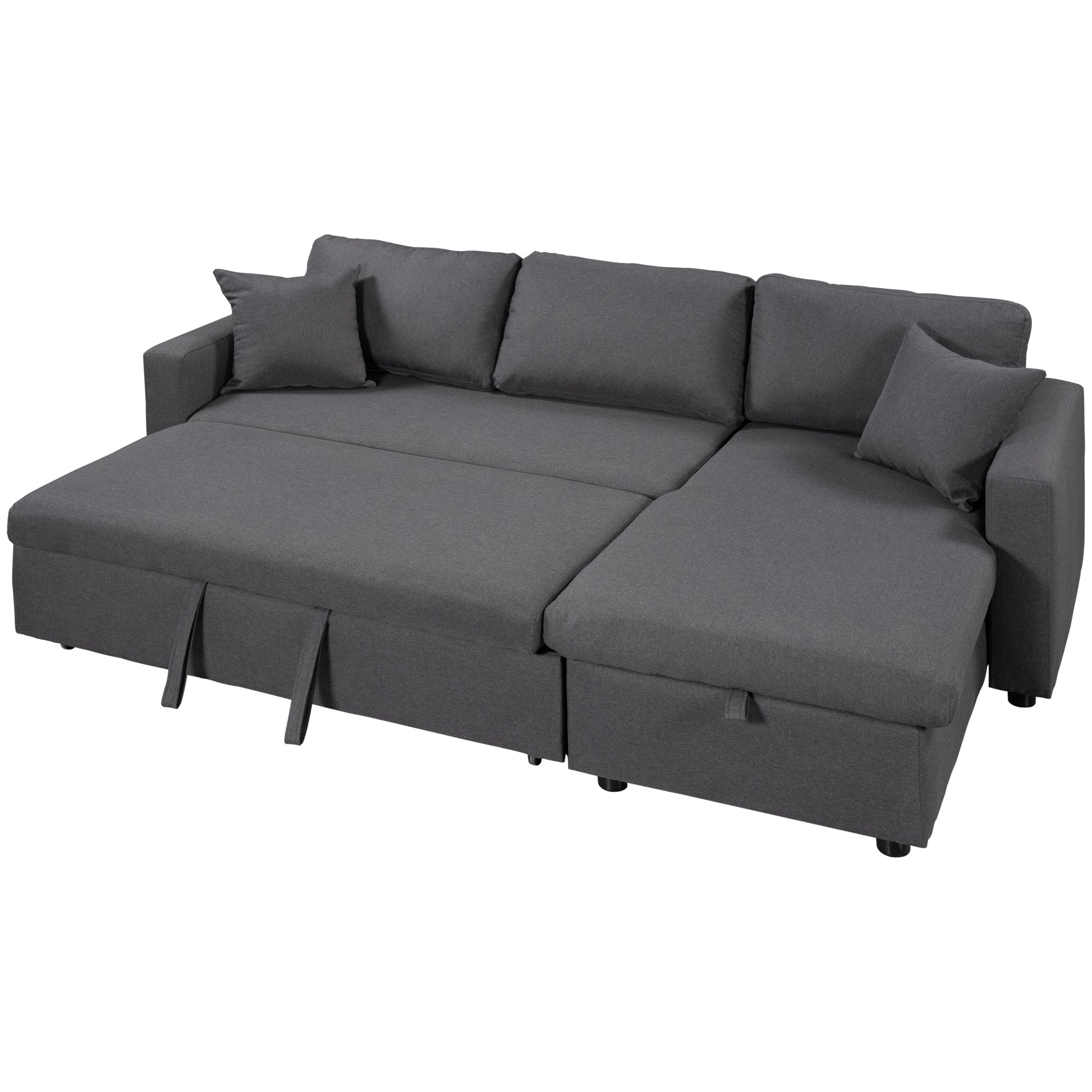 Upholstery  Sleeper Sectional Sofa Grey with Storage Space, 2 Tossing - Horizon Bliss