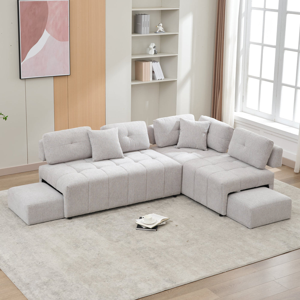 91.73" L-shaped Sofa Sectional Sofa Couch with 2 Stools and 2 Lumbar - Horizon Bliss