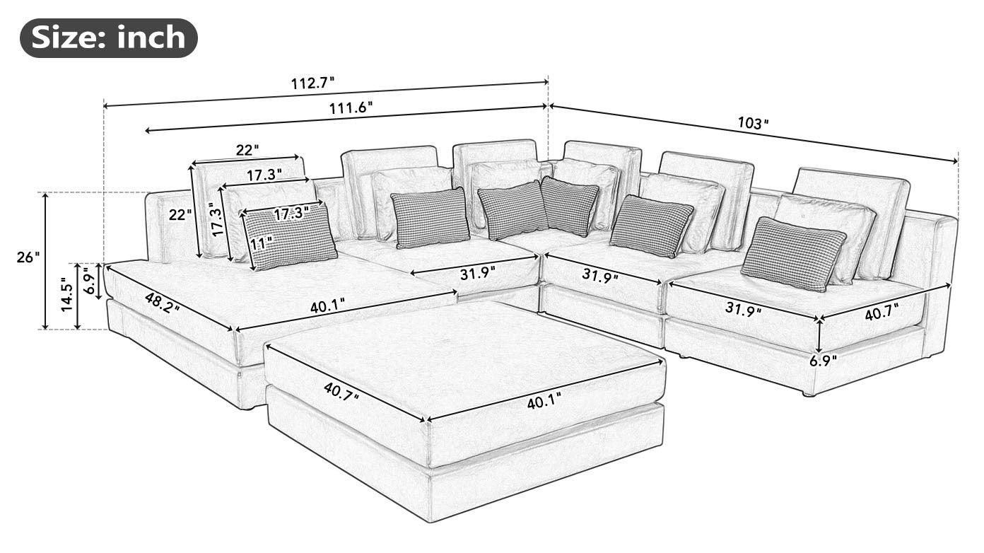 112.7" Modular Sectional Sofa Corner Sofa Chaise Lounge with Movable - Horizon Bliss