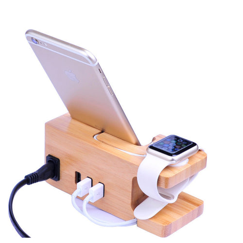 2 in 1 Bamboo Wood Charging Station Stand 3 USB for iPhone & - Horizon Bliss