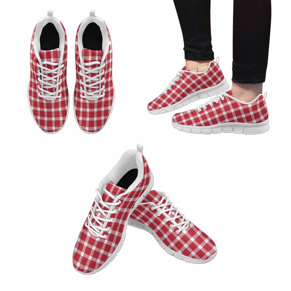 Sneakers For Men,   Buffalo Plaid Red And White - Running Shoes Dg857 - Horizon Bliss