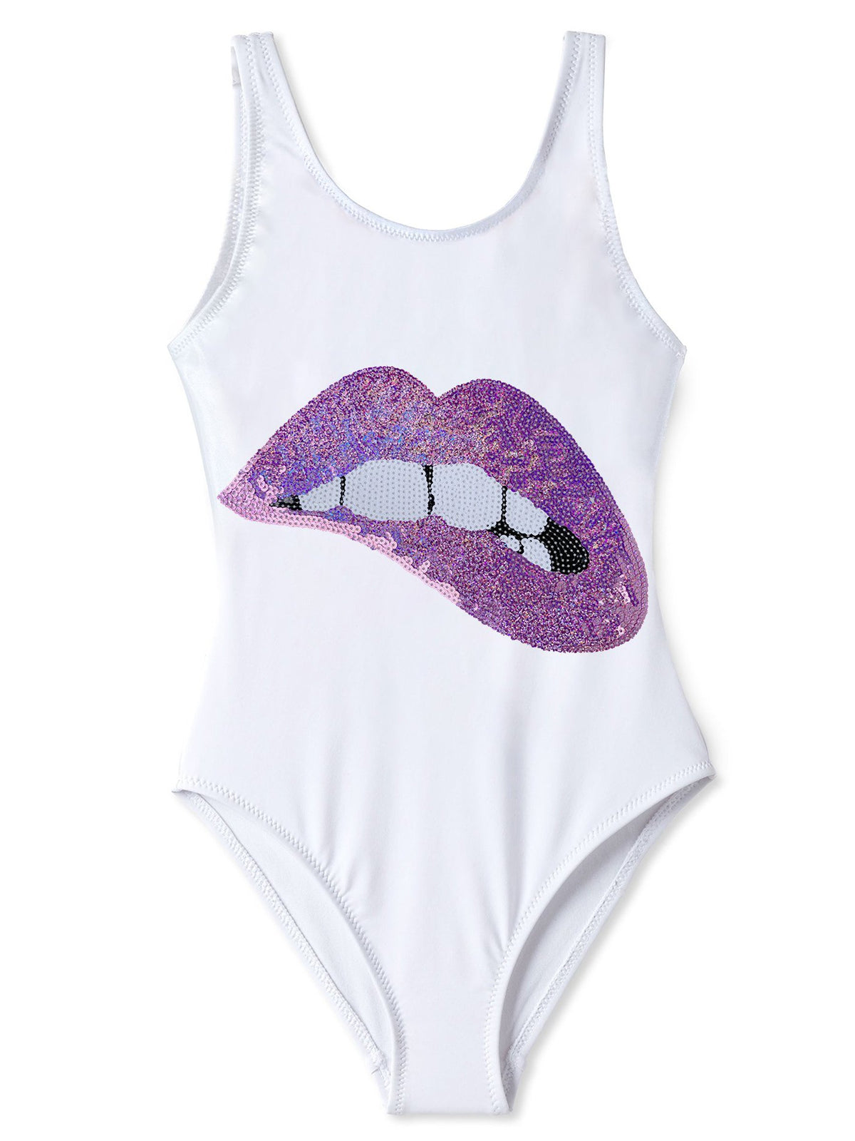 White Tank Swimsuit with Lip Sequin - Horizon Bliss