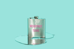 Misogynist Tears Flask in Silver with Pink Lettering | Gift for Her