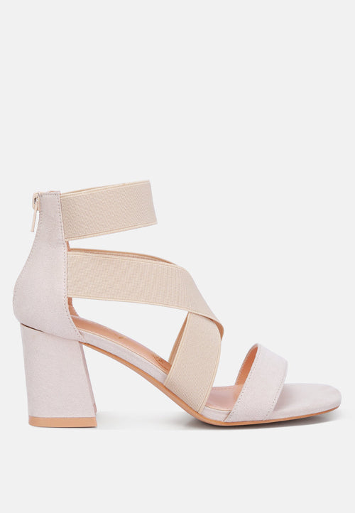 benicia elastic strappy block heel sandals - Horizon Bliss