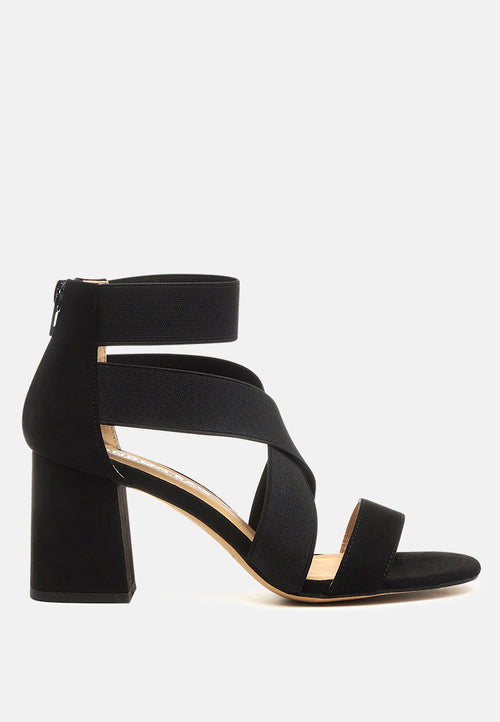 benicia elastic strappy block heel sandals - Horizon Bliss