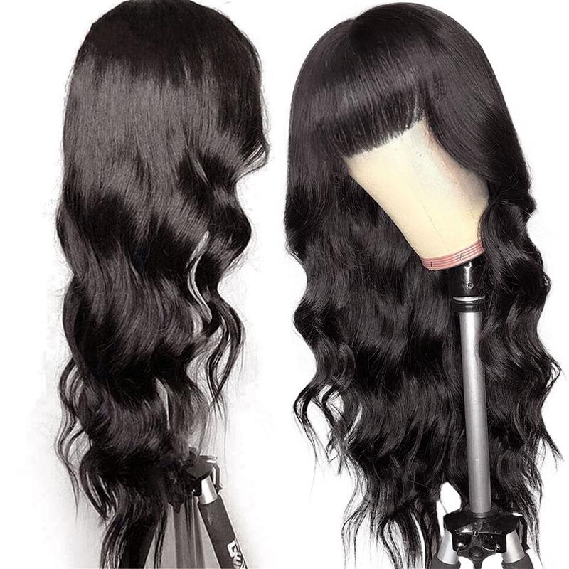 Body Wave Human Hair Wigs With Bangs Full Machine Made Brazilian Human - Horizon Bliss