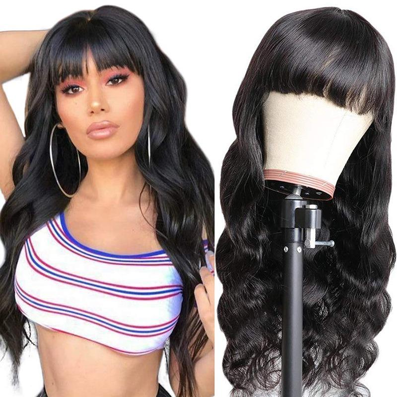 Body Wave Human Hair Wigs With Bangs Full Machine Made Brazilian Human - Horizon Bliss