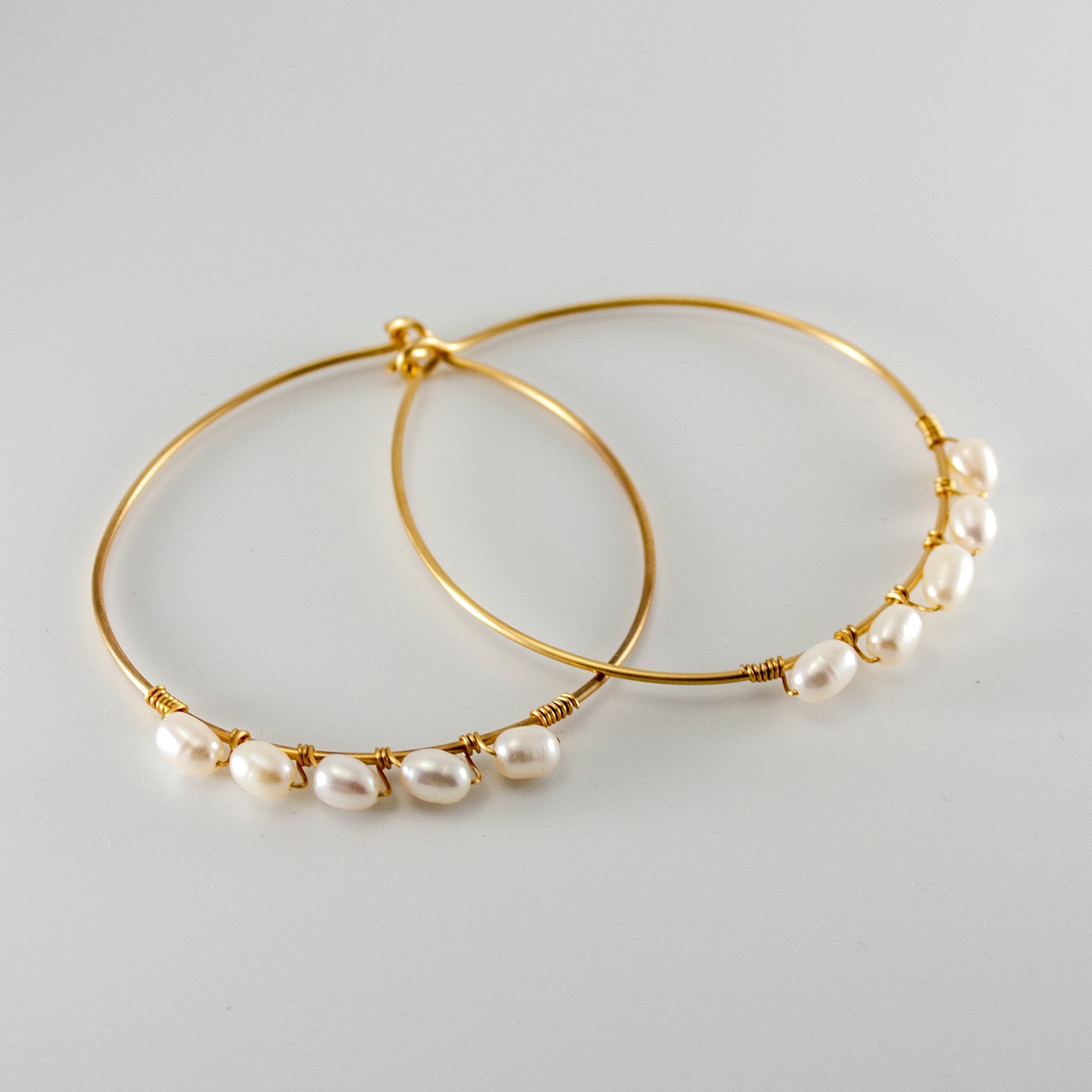 Freshwater Rice Pearl Wrapped Gold Bangle