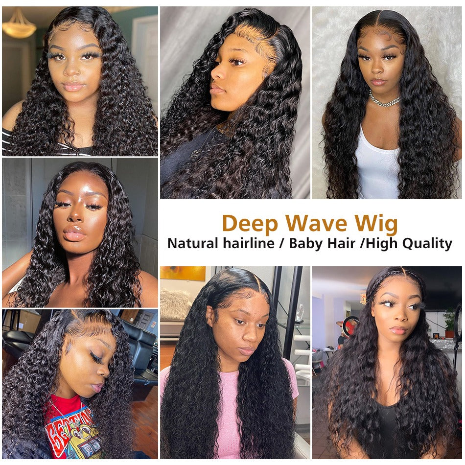 13x4 HD Transparent Lace Frontal Deep Wave Human Hair Wigs 200% Densit - Horizon Bliss