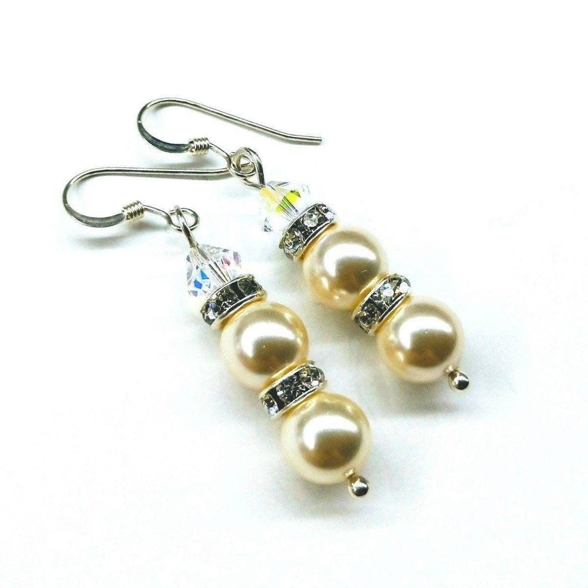 Bridal Sterling Silver Stacked Crystal and Pearl Earrings - Horizon Bliss