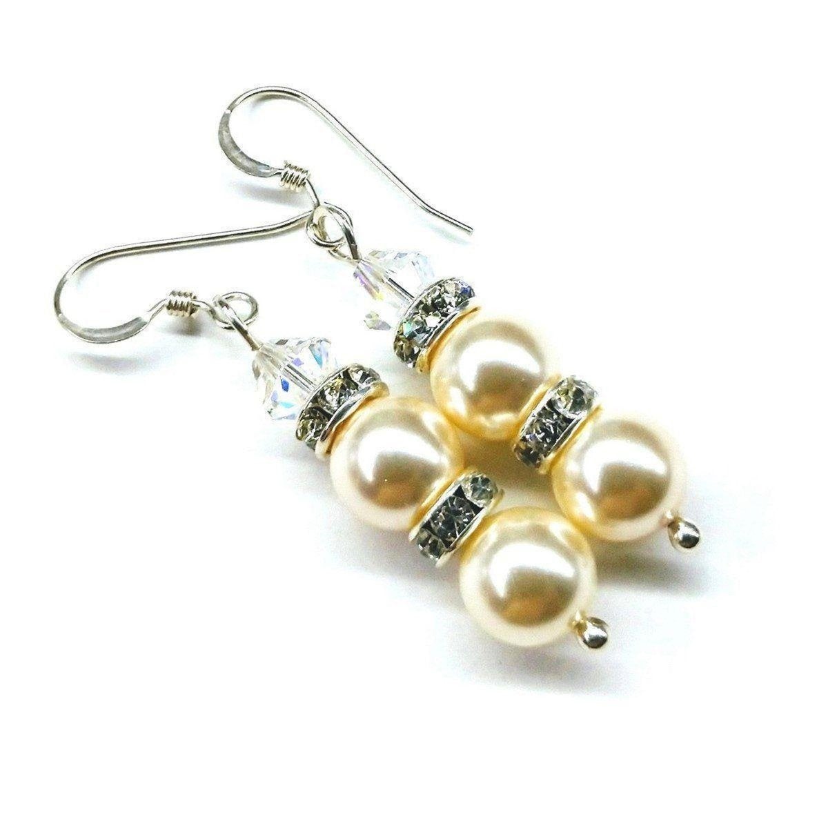 Bridal Sterling Silver Stacked Crystal and Pearl Earrings - Horizon Bliss