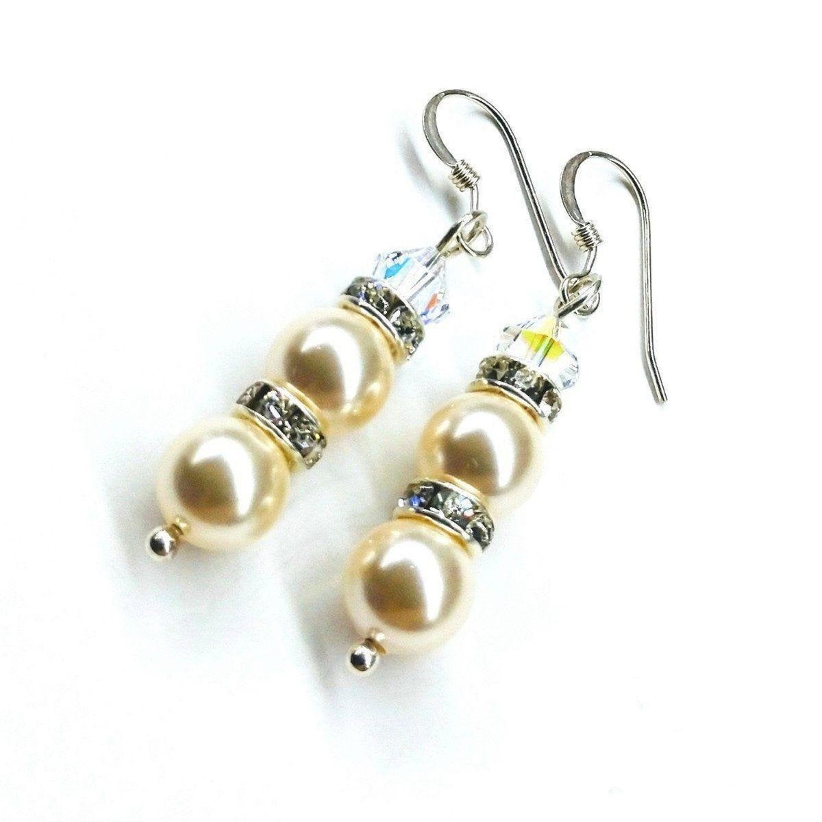 Bridal Sterling Silver Stacked Crystal and Pearl Earrings - Horizon Bliss