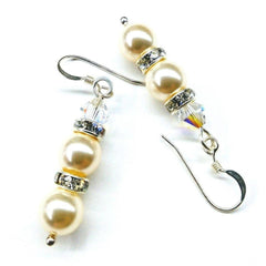 Bridal Sterling Silver Stacked Crystal and Pearl Earrings - Horizon Bliss