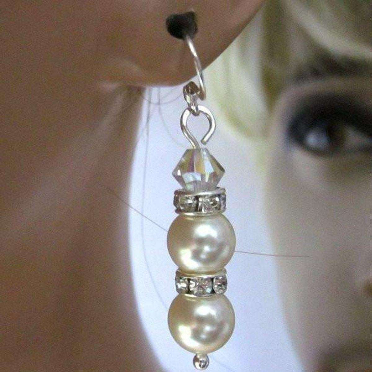 Bridal Sterling Silver Stacked Crystal and Pearl Earrings - Horizon Bliss