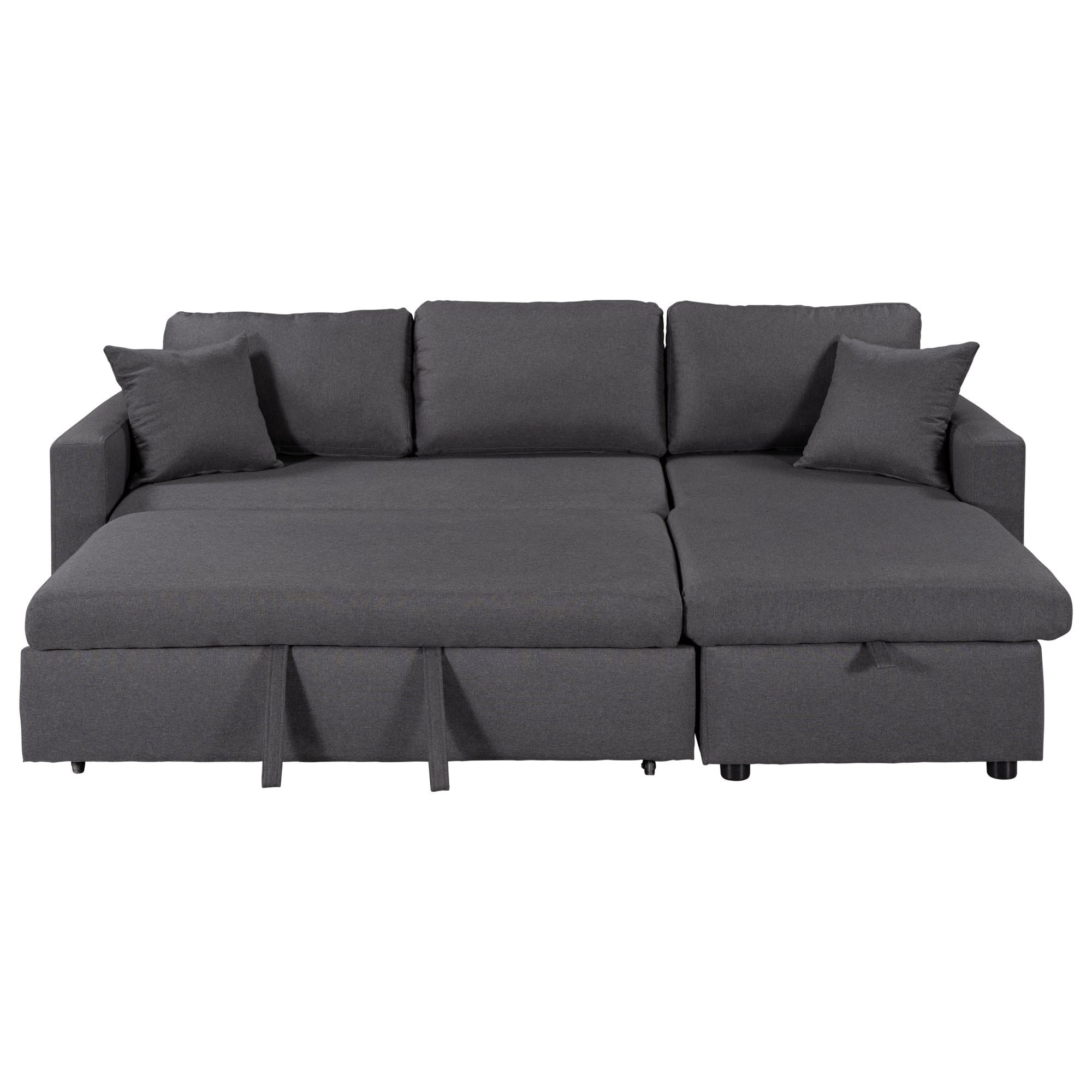 Upholstery  Sleeper Sectional Sofa Grey with Storage Space, 2 Tossing - Horizon Bliss