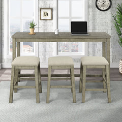 4 Pieces Counter Height Table with Fabric Padded Stools,Rustic Bar