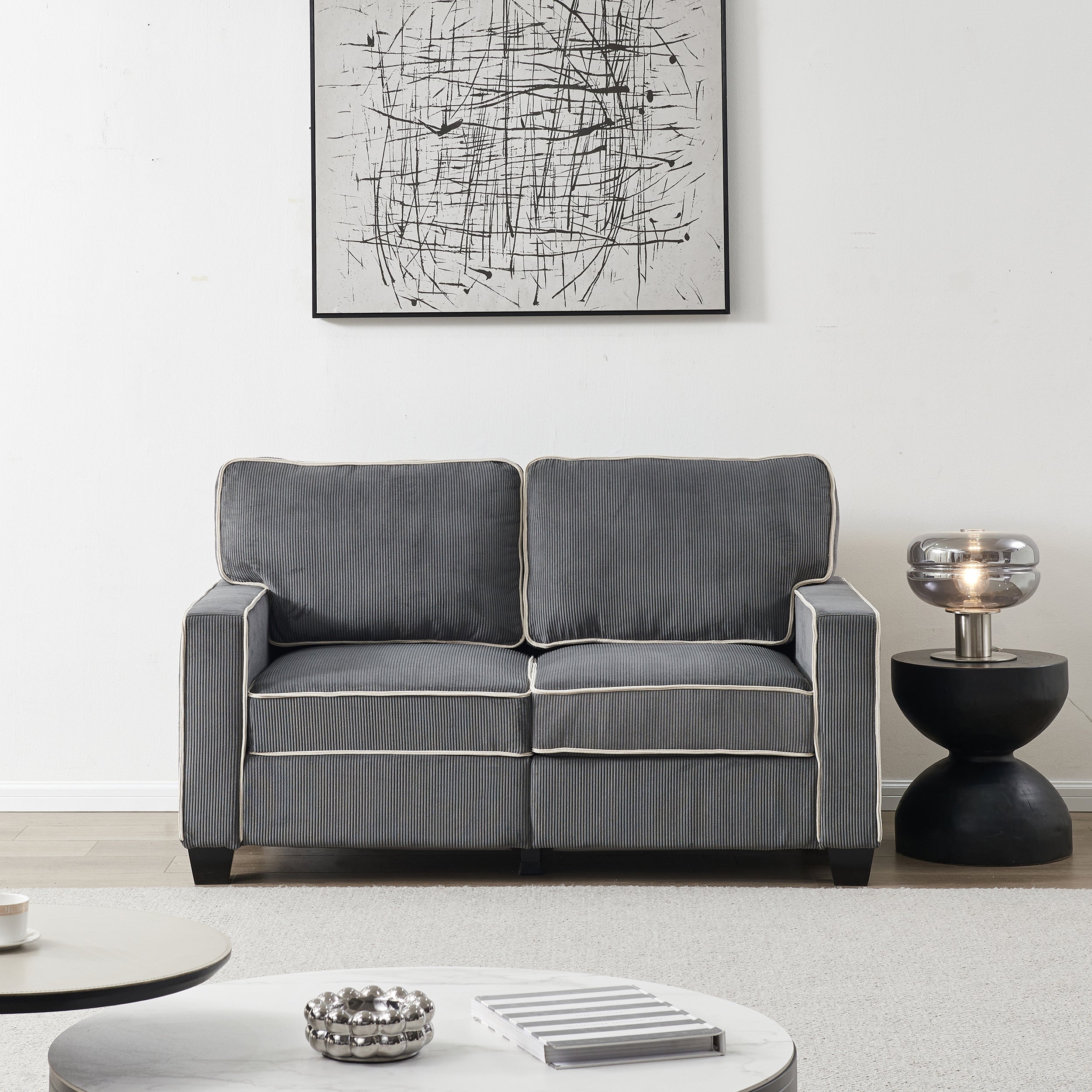 Living Room Sofa Loveseat with Storage Dark Grey Corduroy