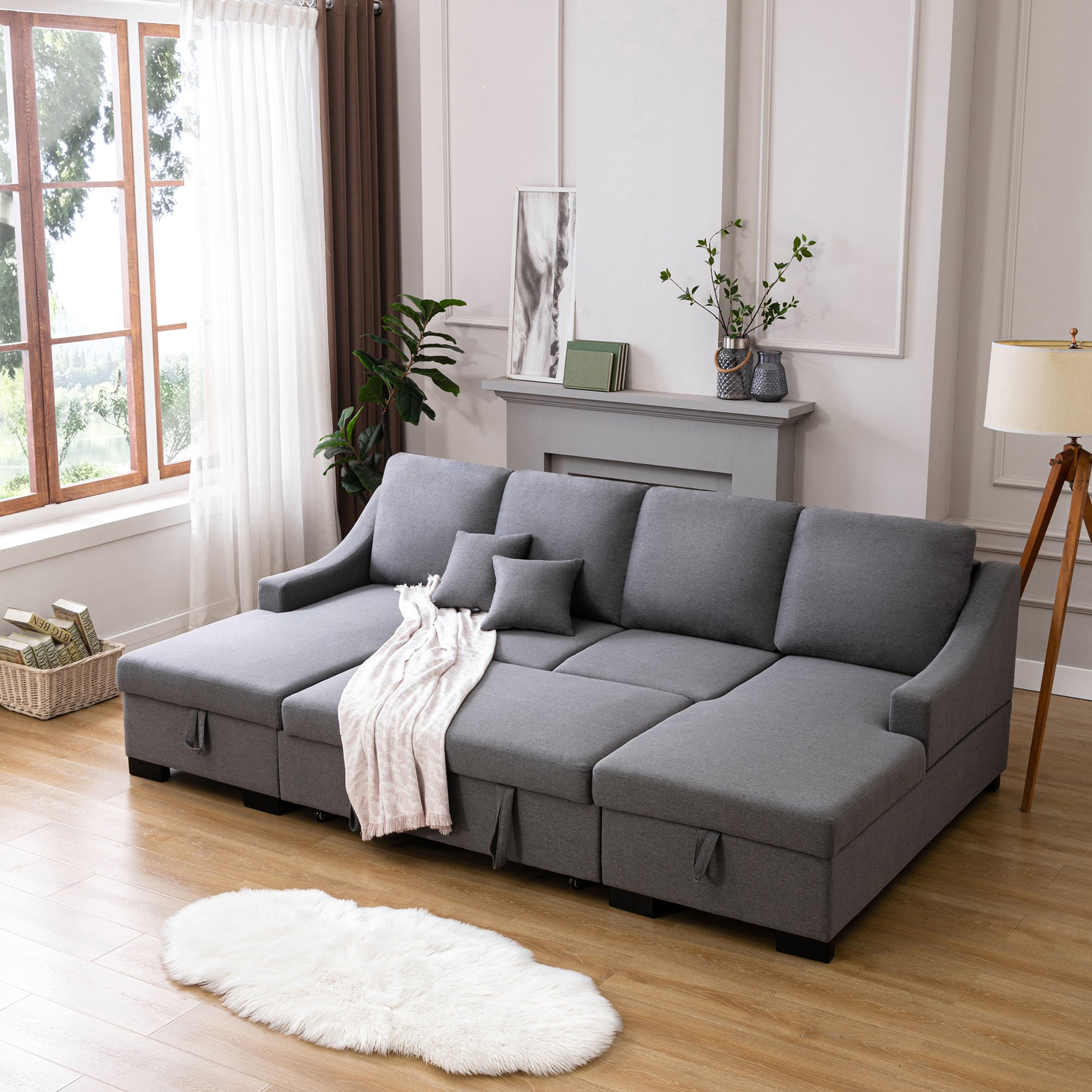 Upholstery Sleeper Sectional Sofa with Double Storage Spaces, 2 - Horizon Bliss