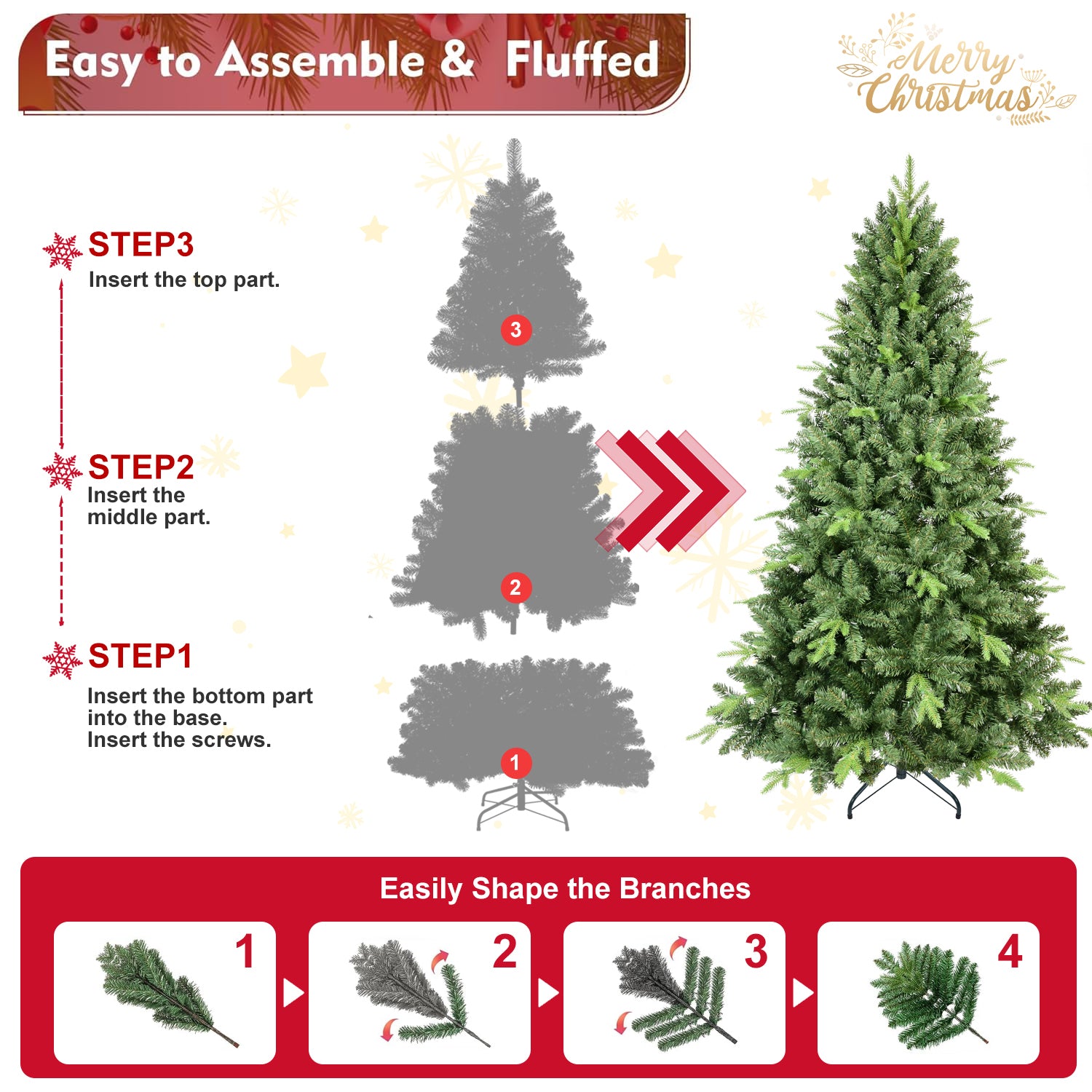 8FT Artificial Christmas Tree with 2535 PE&PVC Mixed Branch Tips,