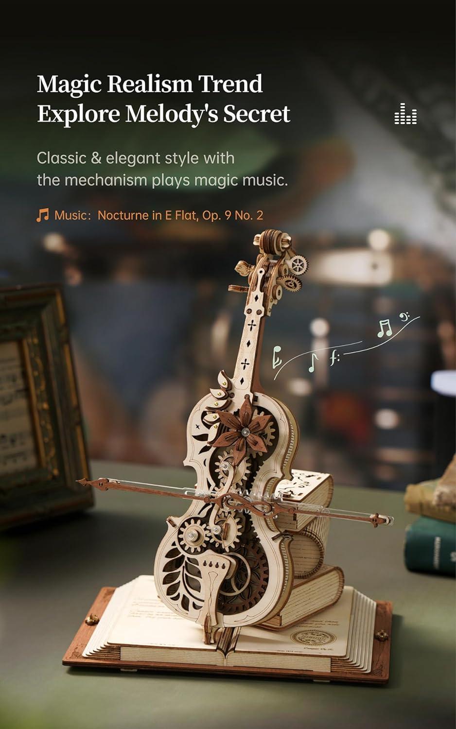 ROBOTIME - Wooden Music Box Puzzles for Adults AMK63 / Magic Cello / 3