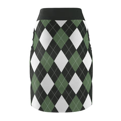 Womens Pencil Skirt, Green And White Argyle Stretch Mini, S510537 - Horizon Bliss