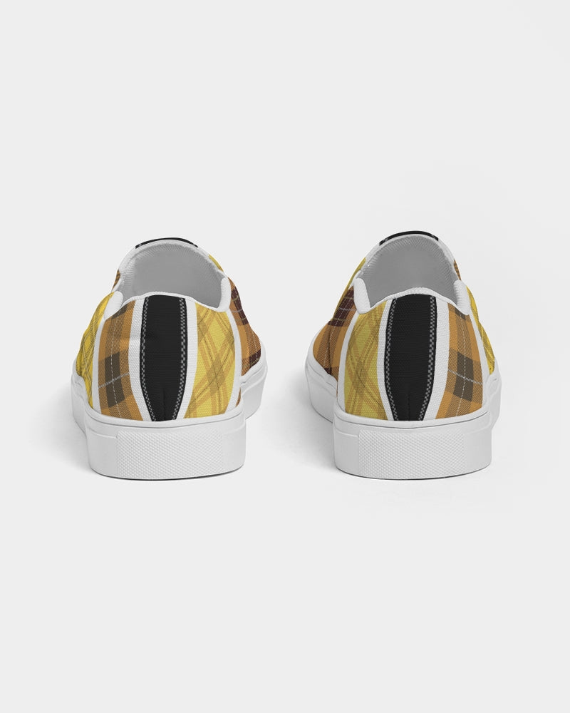 Mens Sneakers Slip On Canvas Yellow and Black Tartan Pattern - Horizon Bliss