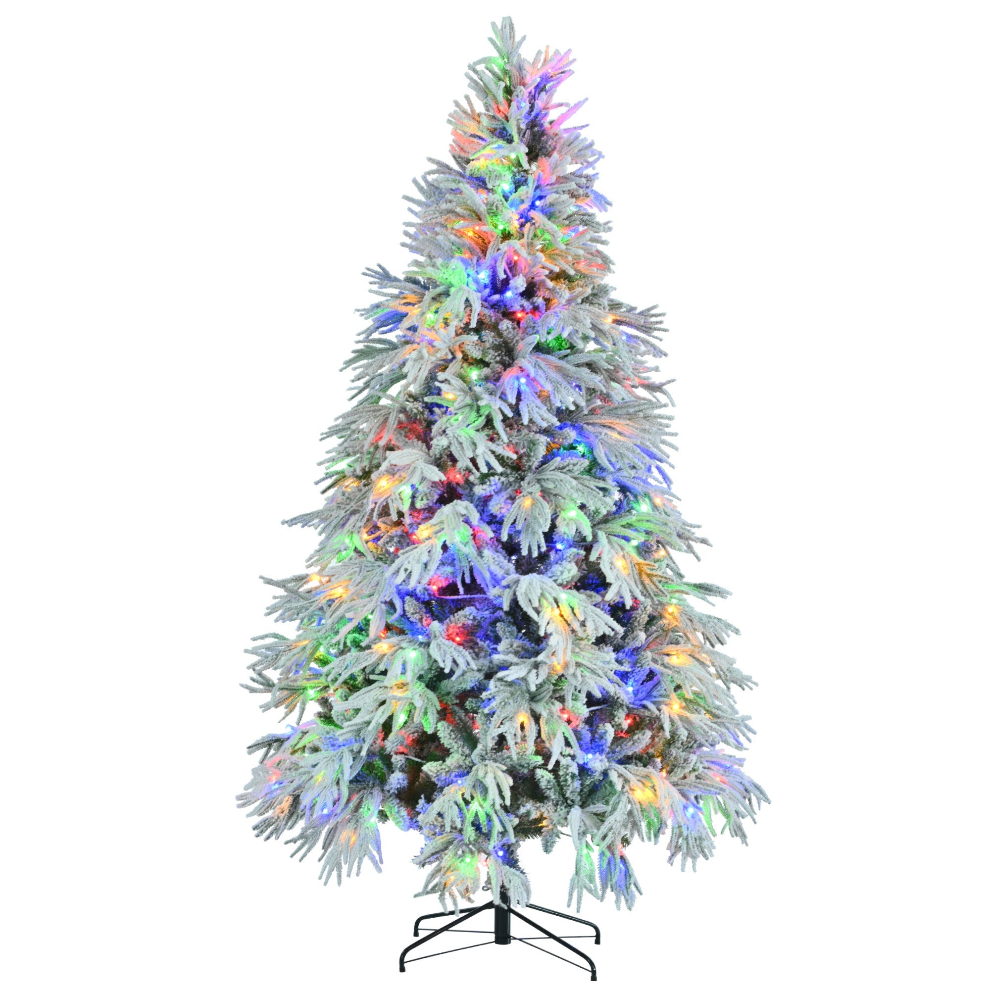 7.5FT Pre-Lit Spruce Snow Flocked Christmas Tree, Artificial Hinged