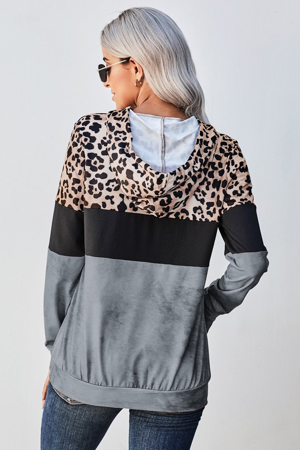 Gray Leopard Tie Dye Colorblock Hoodie - Horizon Bliss