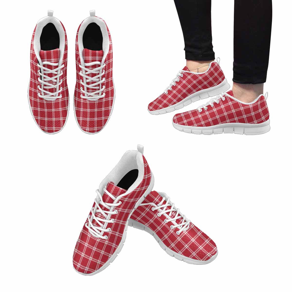 Sneakers For Men,   Buffalo Plaid Red And White - Running Shoes Dg865 - Horizon Bliss